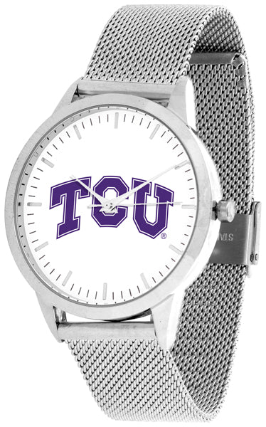 TCU Horned Frogs Statement Mesh Band Unisex Watch - Silver