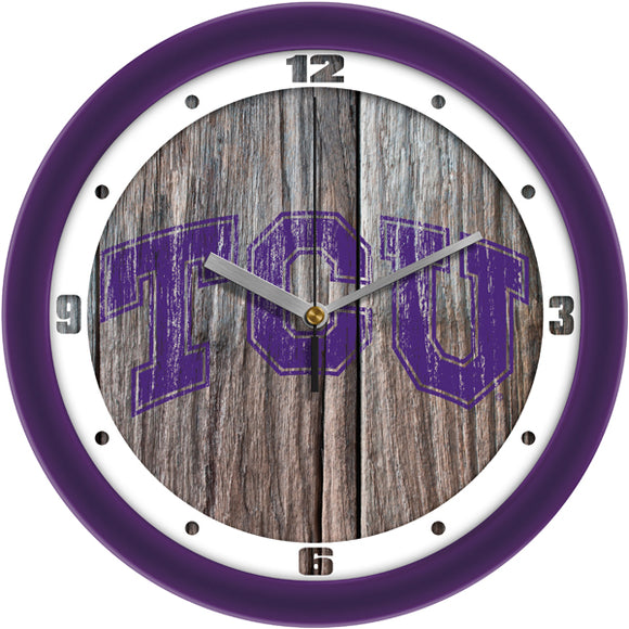 TCU Horned Frogs Wall Clock - Weathered Wood
