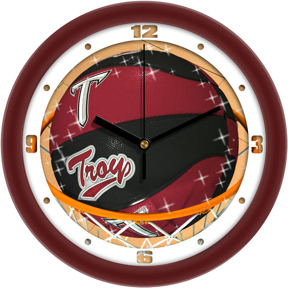 Troy Trojans Wall Clock - Basketball Slam Dunk