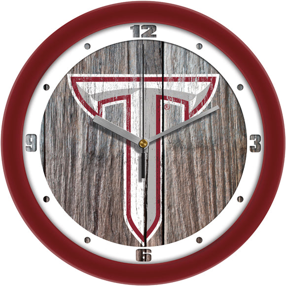 Troy Trojans Wall Clock - Weathered Wood