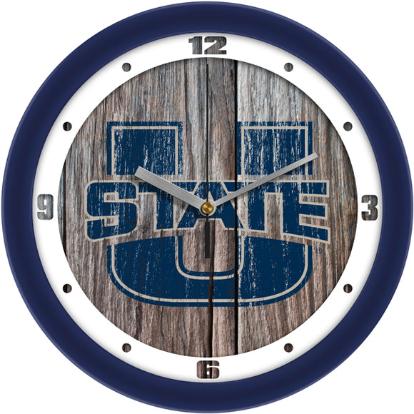 Utah State Aggies Wall Clock - Weathered Wood
