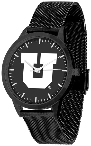 Utah Utes Statement Mesh Band Unisex Watch - Black - Black Dial