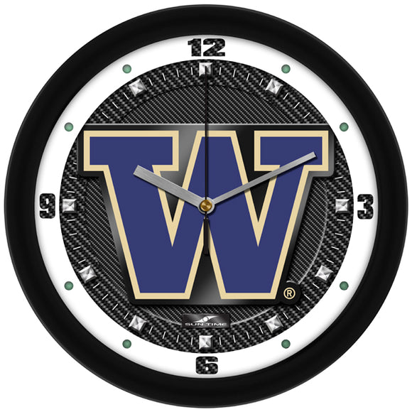 Washington Huskies Wall Clock - Carbon Fiber Textured