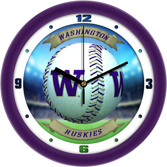 Washington Huskies Wall Clock - Baseball Home Run