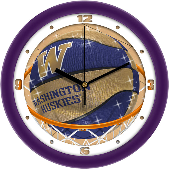 Washington Huskies Wall Clock - Basketball Slam Dunk