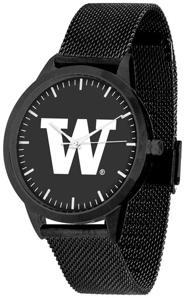 Washington Huskies Statement Mesh Band Unisex Watch - Black - Black Dial