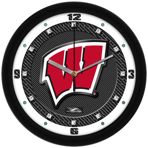 Wisconsin Badgers Wall Clock - Carbon Fiber Textured