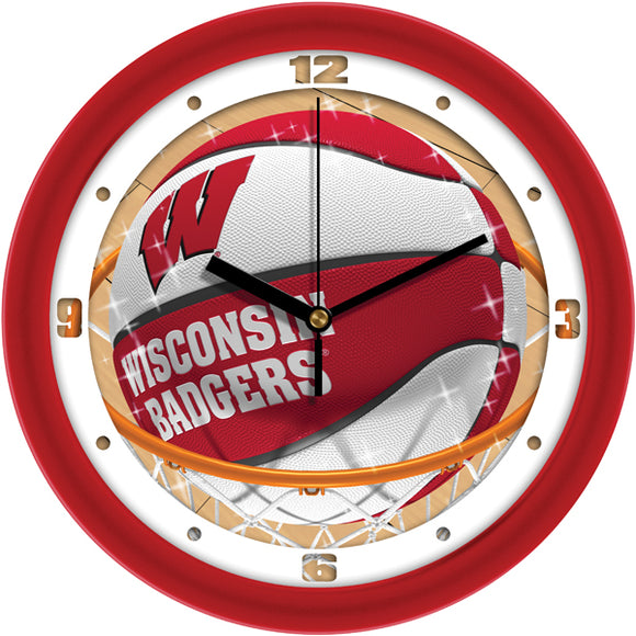 Wisconsin Badgers Wall Clock - Basketball Slam Dunk