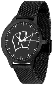 Wisconsin Badgers Statement Mesh Band Unisex Watch - Black - Black Dial