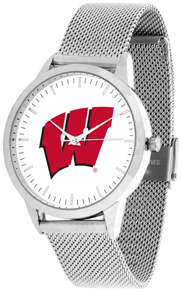 Wisconsin Badgers Statement Mesh Band Unisex Watch - Silver