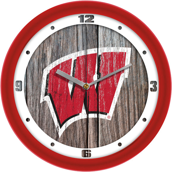 Wisconsin Badgers Wall Clock - Weathered Wood