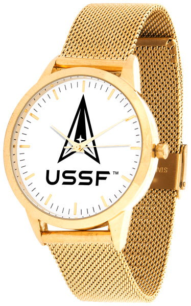 US Space Force Statement Mesh Band Unisex Watch - Gold
