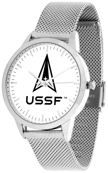 US Space Force Statement Mesh Band Unisex Watch - Silver